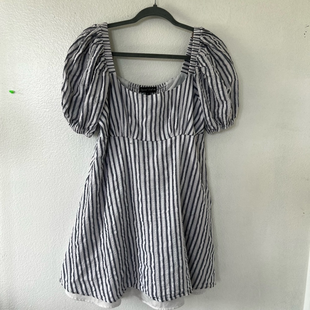 Babydoll Striped Puff Sleeve Dress